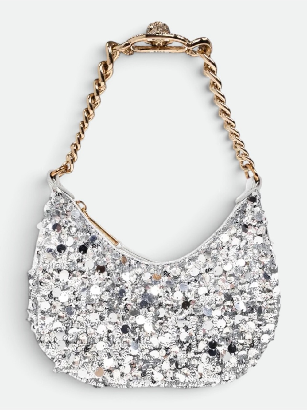 Kurt Geiger EUC Silver Small Chelsea Sequin Shoulder Bag with Gold Chain